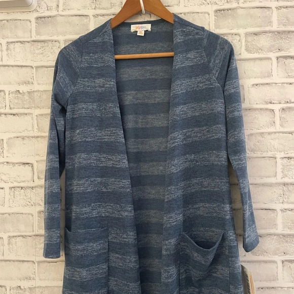 NWT Lularoe Sarah duster cardigan open front blue stripes XS - Picture 2 of 7